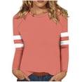 thumbnail image 1 of lcziwo T-Shirts à Manches Longues pour Femmes à Blocs de Couleur Col Rond Hauts Décontractés Coupe Ample T-Shirts Mode d'Automne Blouse Légère 2024 Rouge Melon D\'eau, 1 of 5