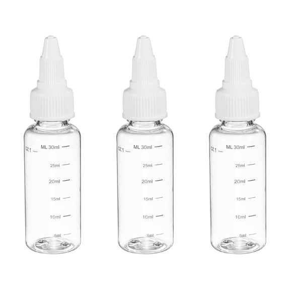 Uxcell Plastic Dispensing Bottle 30ml (1oz), 3 Pcs Squeeze Bottles for Liquids with Twist Cap, Transparent/White