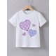 thumbnail image 1 of Girls' Summer Short Sleeve T-Shirt with Heart Plaid Print, Casual Crew Neck Knit Top, 95% Cotton 5% Spandex, Slight Stretch, Regular Fit - Knit Fabric Weave, 1 of 6