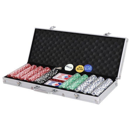 WSSYzyzf Pro 500-Piece Poker Chips Set, Includes 2 Decks of Cards, 5 Dices, and an Aluminum Carry Case, Complete Table Game for Casino Nights and Home Parties