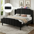 thumbnail image 2 of Amolife Full Size Upholstered Platform Bed Frame with USB Ports & Curved Velvet Wingback Headboard, Black, 2 of 9