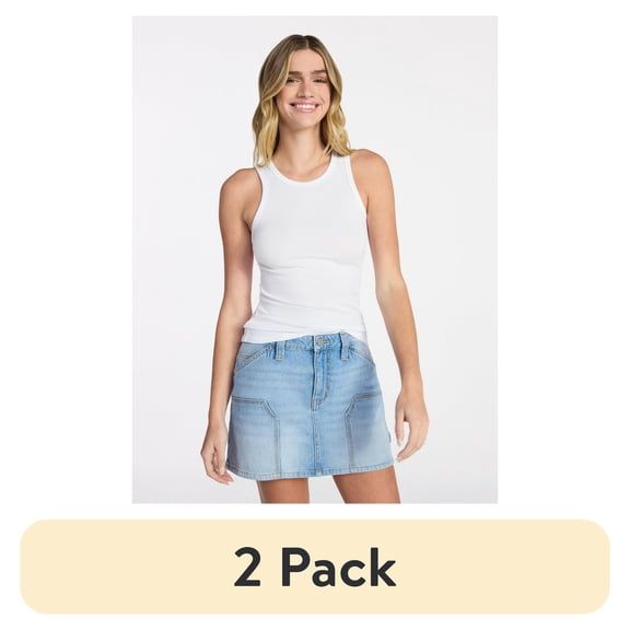(2 pack) No Boundaries Ribbed High Neck Tank Top, Women's XXS-XXL