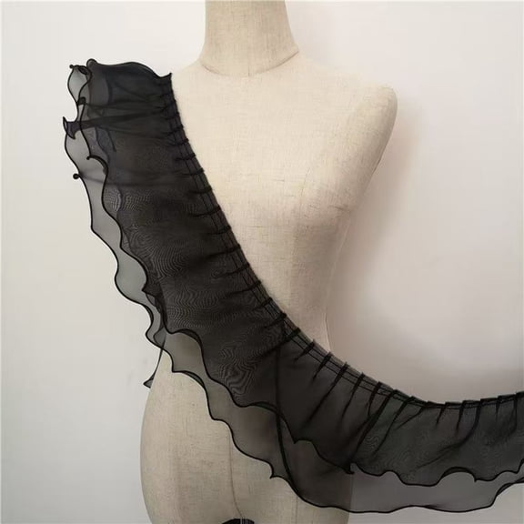 DIY Sewing Ruffle Trim, Soft Lace Trim, 15cm Black 3 Yards Lace Material Fabric for Dress Decoration