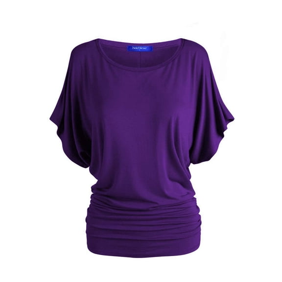 BAIEBLEUE GLOBAL Women's Solid Butterfly Short Sleeve Boat Neck Dolman Top DKPurple XL