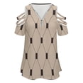 thumbnail image 4 of Vintage Brown Tiles Pattern Womens Summer V Neck Zipper Top Short Sleeve T Shirt Off Shoulder Top Casual Classy Loose Shirts, 4 of 7