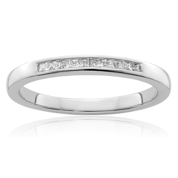 14K Solid White Gold Princess-Cut Square Diamond Channel-set Wedding Band Ring