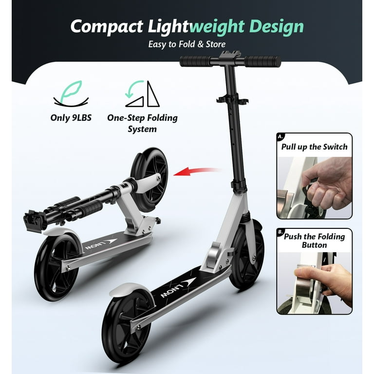 LNOW Foldable Kick Scooter-8 in Big Wheels for Kid, Teens & Adults