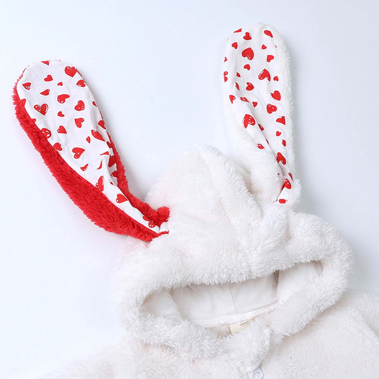 UAMVSH Newborn Baby Jumpsuit Winter Clothes Infant Boys Girls Fleece Hooded Romper Long Sleeve Onesies Heart Print Ears Zipper Warm Coat