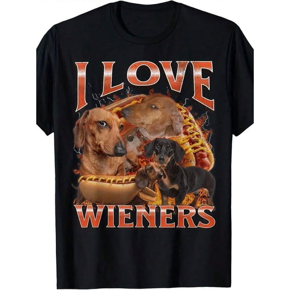 【New Arrival】Vintage Dachshund Hot Dog Retro Metallic Graphic T-Shirt, Unisex Cotton Crew Neck Funny Wiener Dog Casual Tee, Dachshund Pet Lover Gift