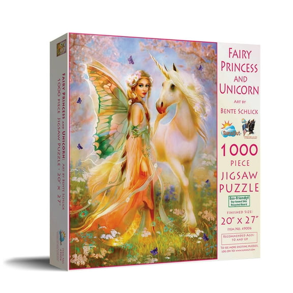 SUNSOUT INC - Fairy Princess and Unicorn - 1000 pc Jigsaw Puzzle by Artist: Bente Schlick - Finished Size 20" x 27" - MPN# 49006