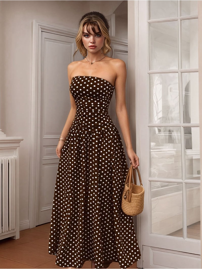 casual strapless dress Formal Dresses Maxi Dresses Morrigan Red Strapless Maxi US Beginning Boutique Exclusive This dress is made up of several design points Women's Polka Dot Strapless Dress