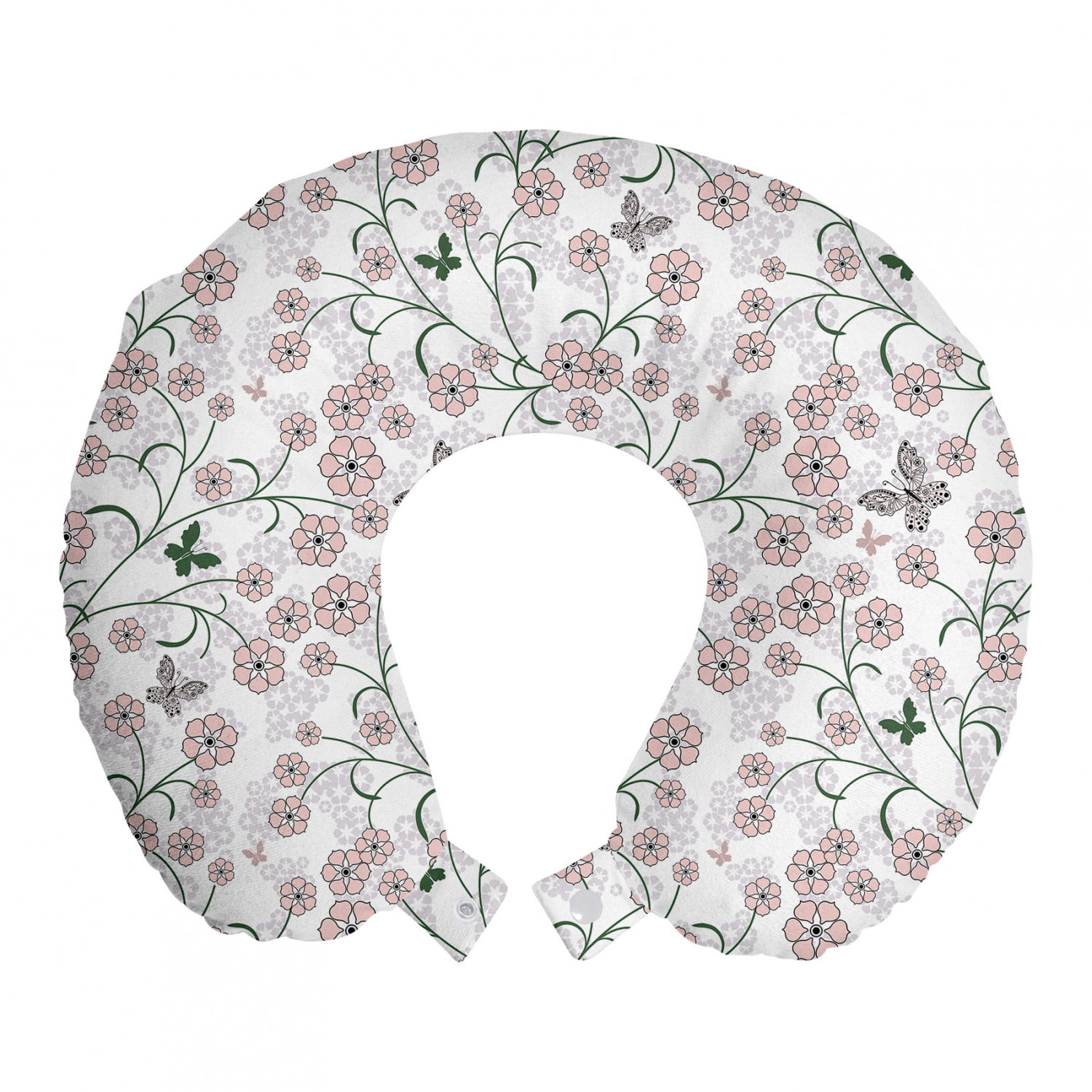 Ambesonne Floral Travel Pillow Neck Rest, Gracious Simplistic Spring Time Pattern with