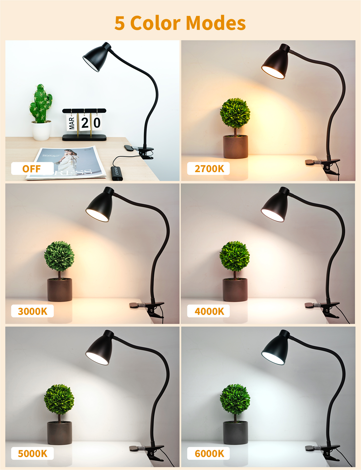 Bohon LED Desk Lamp with Flexible Gooseneck, 5 Color Modes photo 5
