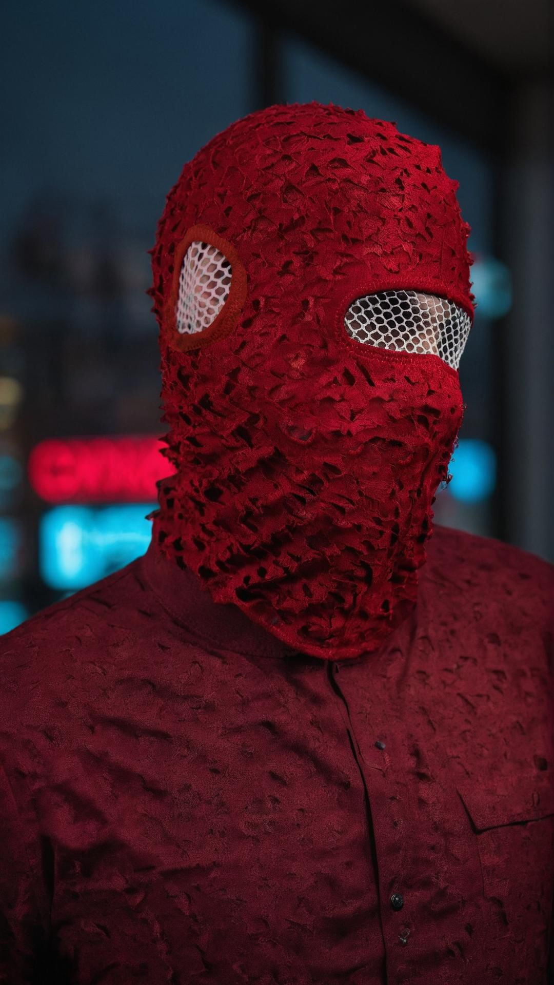 Handmade Perforated Red Balaclava Ski Mask Motorcycle Face Mask Nightclub Mask