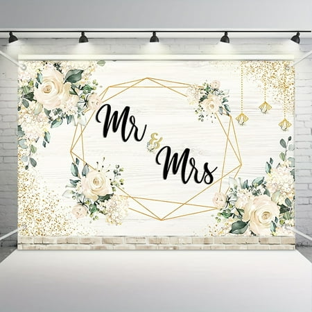 White Polyester Elegant 'Mr & Mrs' Banner - Backdrop for Wedding, Anniversary, and Cake Smash Photoshoots