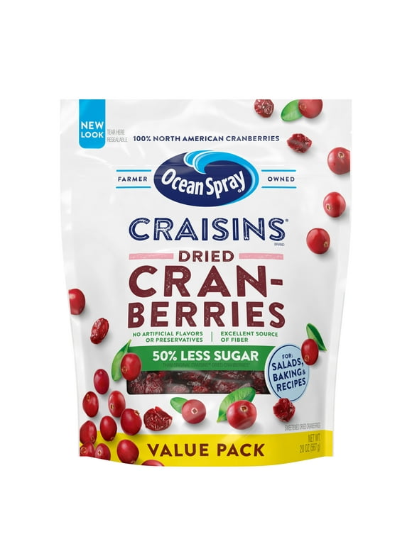 Ocean Spray Craisins Dried Cranberries, Reduced Sugar, 20oz Resealable Pouch