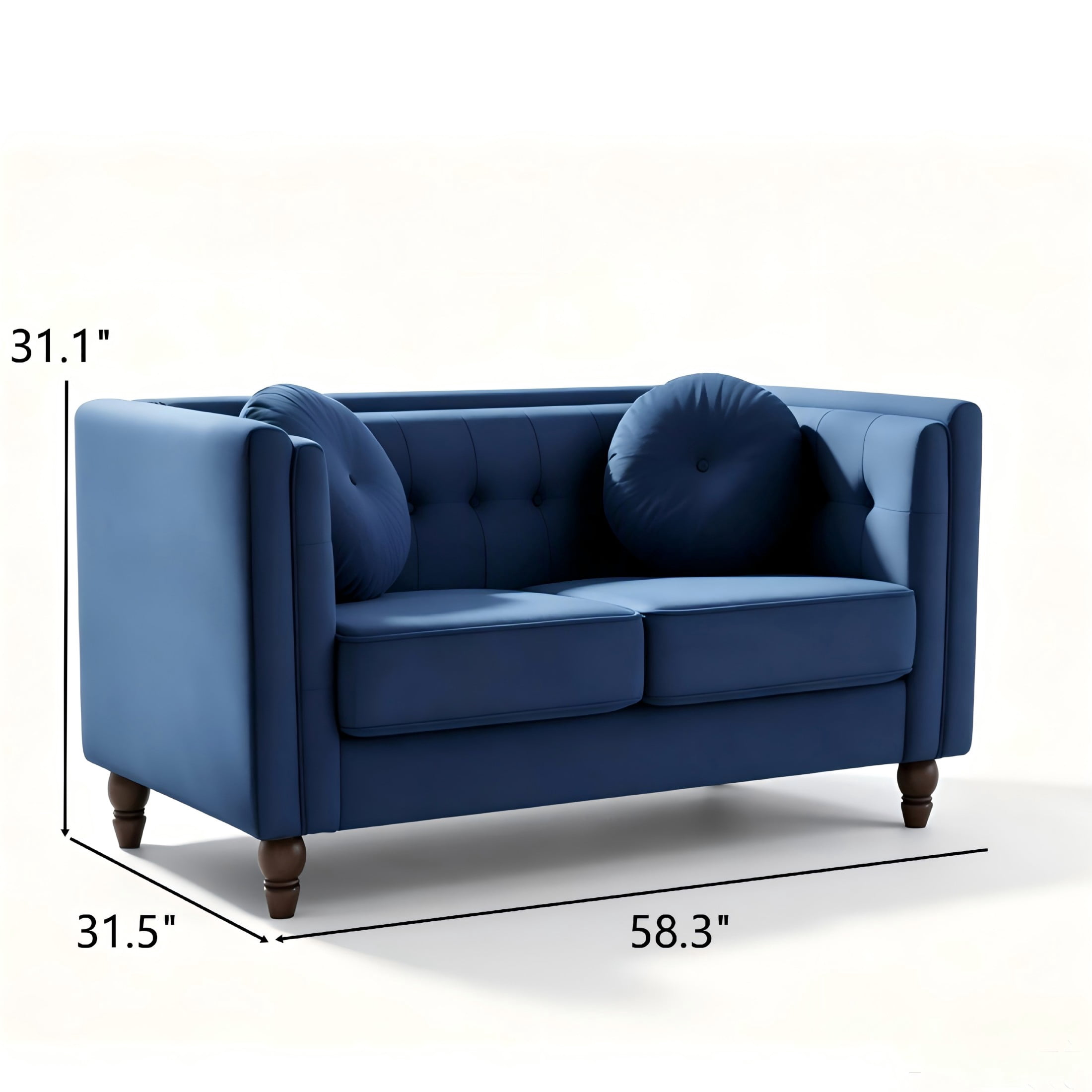 GDF Studio 58.3" Loveseat with Button-Tufted Crushed Velvet Upholstery & Tapered Wood Legs, Deep Blue