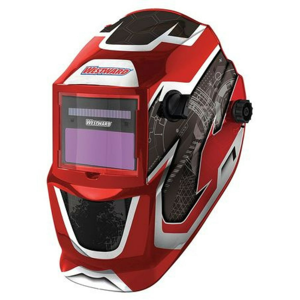 WESTWARD 22XX43 Auto Dark Welding Helmet, Shade 4, 913, Black/Red/White