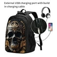 thumbnail image 2 of Balery Gold Pattern Black Skull Mochila con carga USB para hombre y mujer - Mochila impermeable y antirrobo para portátil con puerto USB para viajes, trabajo, estudios y universidad, 2 of 7