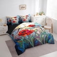 thumbnail image 2 of Ensemble de Literie 7 Pcs Coquelicot Rouge Format Double, Jardin Rustique Fleurs Rouges Libellule Lit Tout-en-un pour Jeunes, Ensemble de Couette Patchwork Style Vitrail Artistique avec Draps, Housses d'Oreiller, 2 of 5