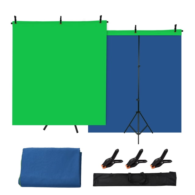 Riwcyla 5x7ft Green Screen Blue Screen Backdrop Double,sided Chromakey Background Photography Kit with 5x7ft T,Shaped Background Adjustable Stand 3 x Spring Clamps