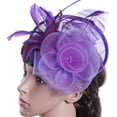 thumbnail image 4 of relayinert Chapeau Fascinant Rétro Élégant Réversible Toutes Saisons Ajustable pour Femmes Fleur Maille Rubans Plumes Fedoras Chapeau Violet 1 Ensemble, 4 of 6