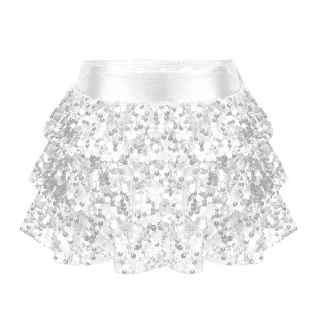 XUNZOO Jupe-Culotte à Sequins et Volants pour Filles, Mini Argent 4