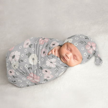UPC: 0846480088523 | Watercolor Floral Grey Baby Cocoon and Beanie Hat Sleep Sack Set by Sweet Jojo Designs