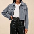 thumbnail image 6 of cocolona Jackets for Women Solid Color Lapel Long Sleeve Crop Coat Loose Casual Zipper Fall Winter Outerwear, 6 of 7