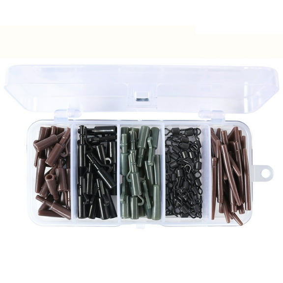 BE-TOOL Carp Fishing Tackle Kit, 120pcs Carp Hooks Swivels Tube Anti Tangle Sleeves Lead Clips Tail Rubbers Fishing Equipment