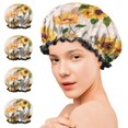 thumbnail image 7 of Shower Caps,Leaf Newspaper Text Sunflower Pattern Waterproof Shower Cap for Women 4 Pieces,Double Reusable Hair Cover for Shower PEVA Elastic Stretch Hem, 7 of 7