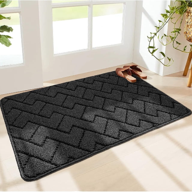 shiyou-Indoor Doormat, Front Door Mat for Entrance (60×90cm Black) Machine Washable Entryway Rug, Non Slip Trapper Door Rugs Absorbent Dirt Low Profile Shoes Scraper Inside Floor Mats for Entry\u2026