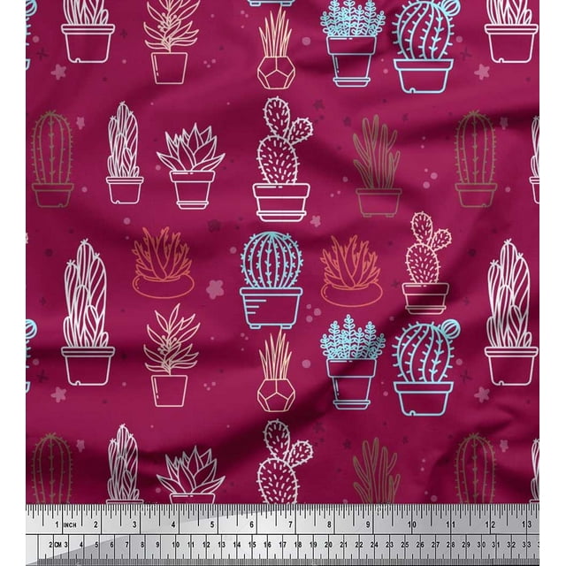 Soimoi Moss Georgette Fabric Dot & Cactus Tree Print Fabric by The Yard 42 Inch Wide