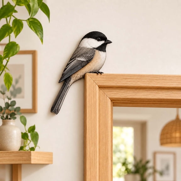 Wooden Chickadee Door Topper, Bird Corner Accent for Door Frames and Windows, Rustic Nature-Inspired Wooden Home Decor for Entryways, Bedrooms, Hallways and Shelves