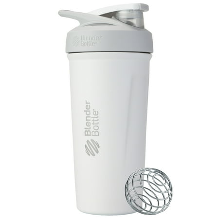 BlenderBottle Strada Stainless Steel Shaker Bottle, 24 oz, Insulated, Leakproof Flip Cap, Whisk Ball, BPA-Free, White