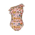 thumbnail image 4 of Yiaed Retro 70s Hippie Print Women One Piece Swimsuits Tummy Control One Shoulder Bathing Suits Pattern Ruffle Swimwear-Medium, 4 of 8