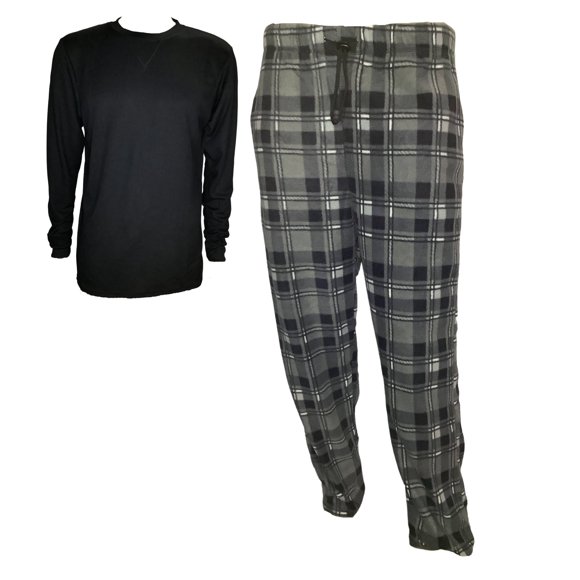 Ensembles de Pyjama pour Hommes un Haut Uni et un Bas à Carreaux avec Poches