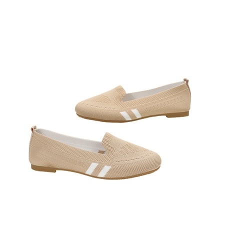 

Welliumy Ladies Casual Shoes Mesh Loafers Comfort Flats Walking Flat Shoe Non-Slip Slip-ons Apricot 6.5