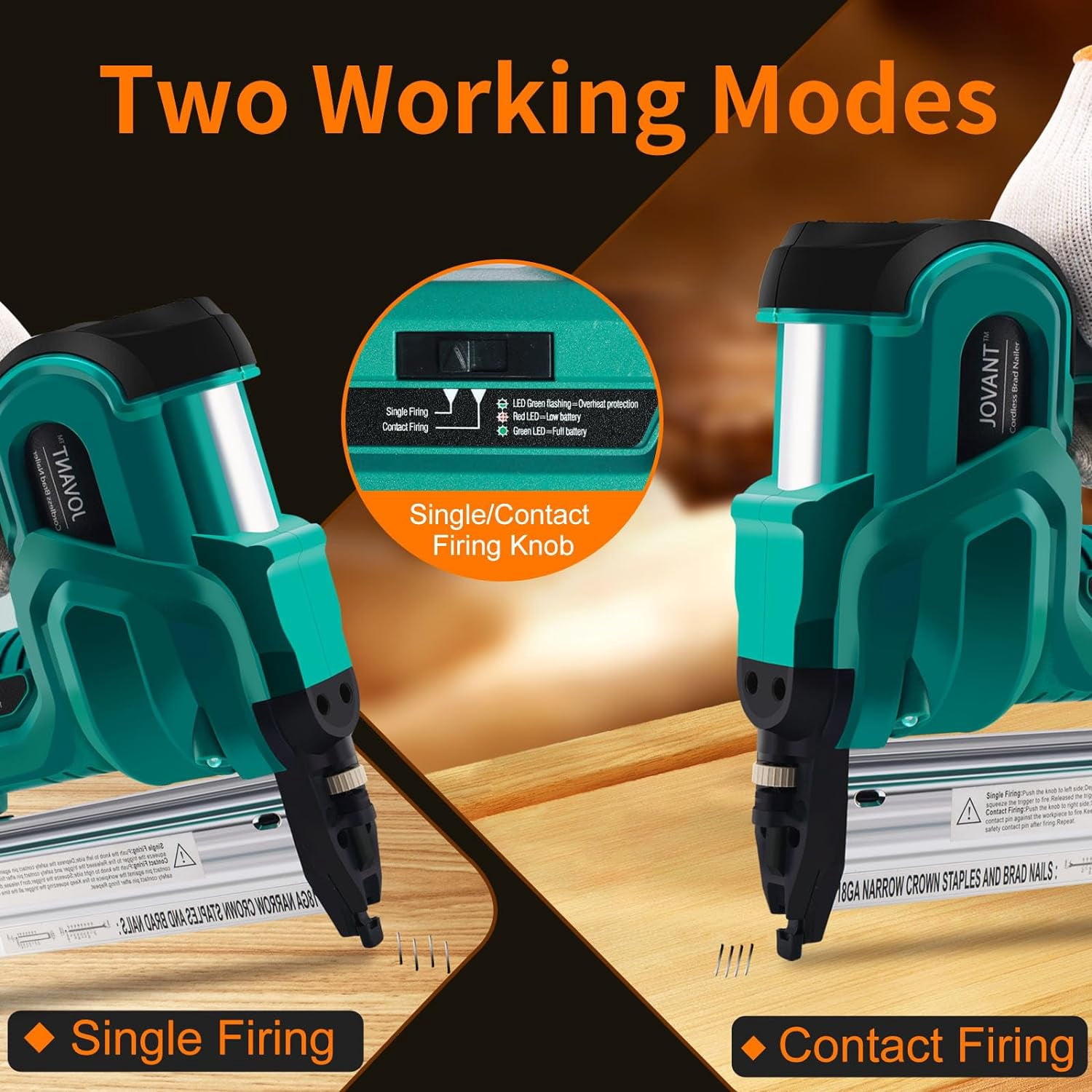 Cordless Brad Nailer with 2-Max Batteries & Charger, 2" Length Nails -18GA 1/4" Narrow Crown Staples,Nail Gun Battery Powered,Staple Gun with 800pcs Staples & Nails(Jovant)