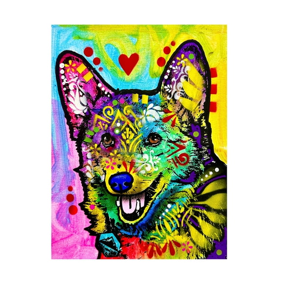 Canvas Wall Art - Dean Russo- Exclusive 'Happy Corg' Wall Art for Living Room, Bedroom, or Office Décor by Trademark Fine Art - 14 x 19 Inches