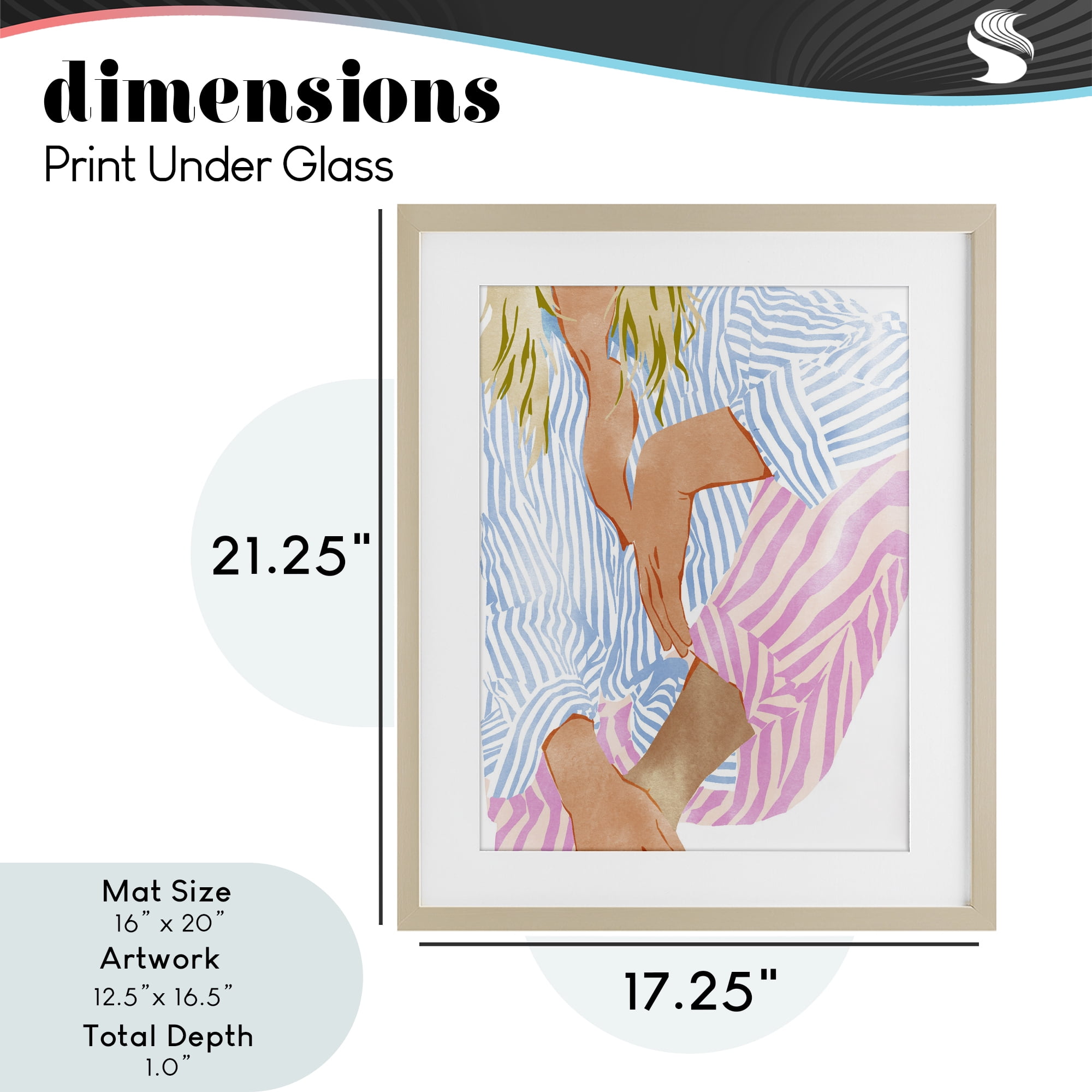 Woman in Pastel Stripes Birch Framed Print Under Glass, design by Ziwei Li