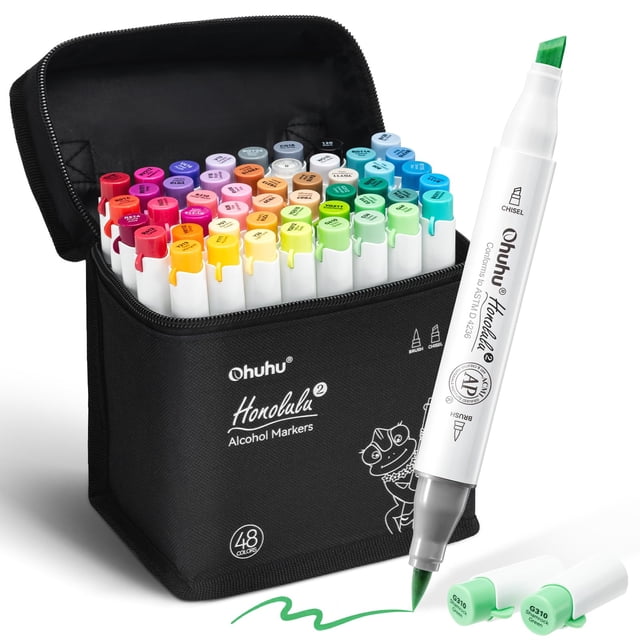 Marcadores de Alcohol Ohuhu 48 Colores con Punta Pincel y Cincel
