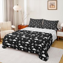 Homewish Kids Children Stars Print Twin Sheet Sets 3pcs,Starry Sky Twin Fitted Sheet Microfiber,Black White Breathable Flat Sheet,Luxury Bedroom Decor