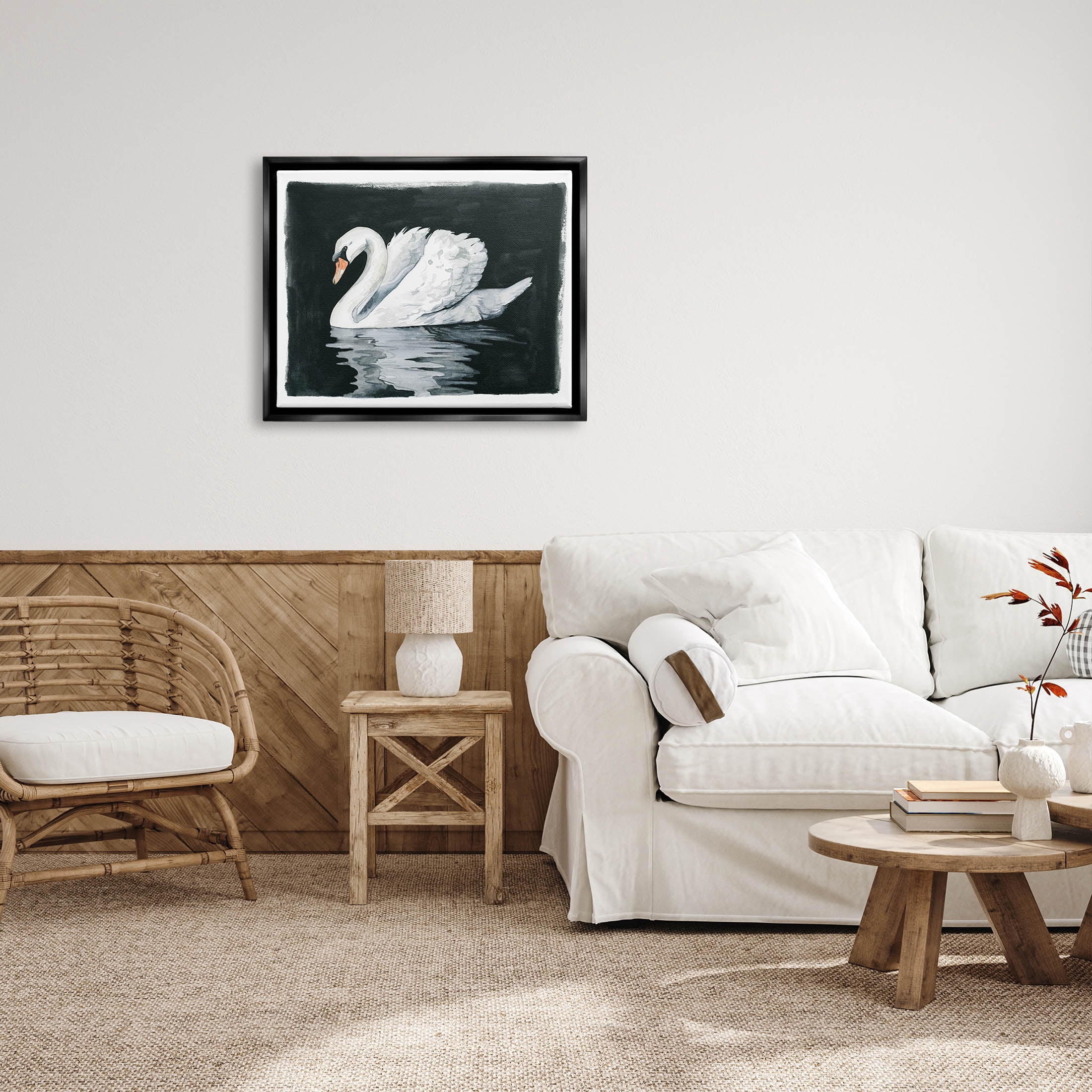 Beautiful Swan Black Reflection Animals & Insects Graphic Art Jet Black Framed Art Print Wall Art