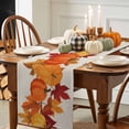 thumbnail image 3 of ERUNPONLY Orange Yellow Pumpkin Fall Table Runner - 108 Inch Long Thanksgiving Botanical Leaves Cotton Linen Blended Dress Scarves Farmhouse Table Runner for Kitchen Dining, Coffee Table, 13" x 108", 3 of 8
