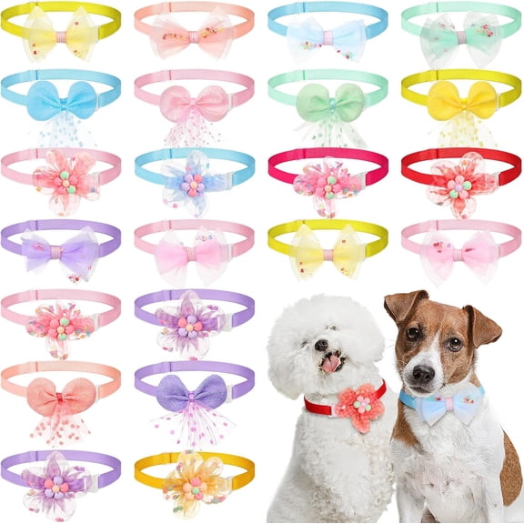 22pcs Dog Bow Tie Collar - Adjustable Bowtie, Flower Neck Tie for Medium Small Dog Cat Puppy