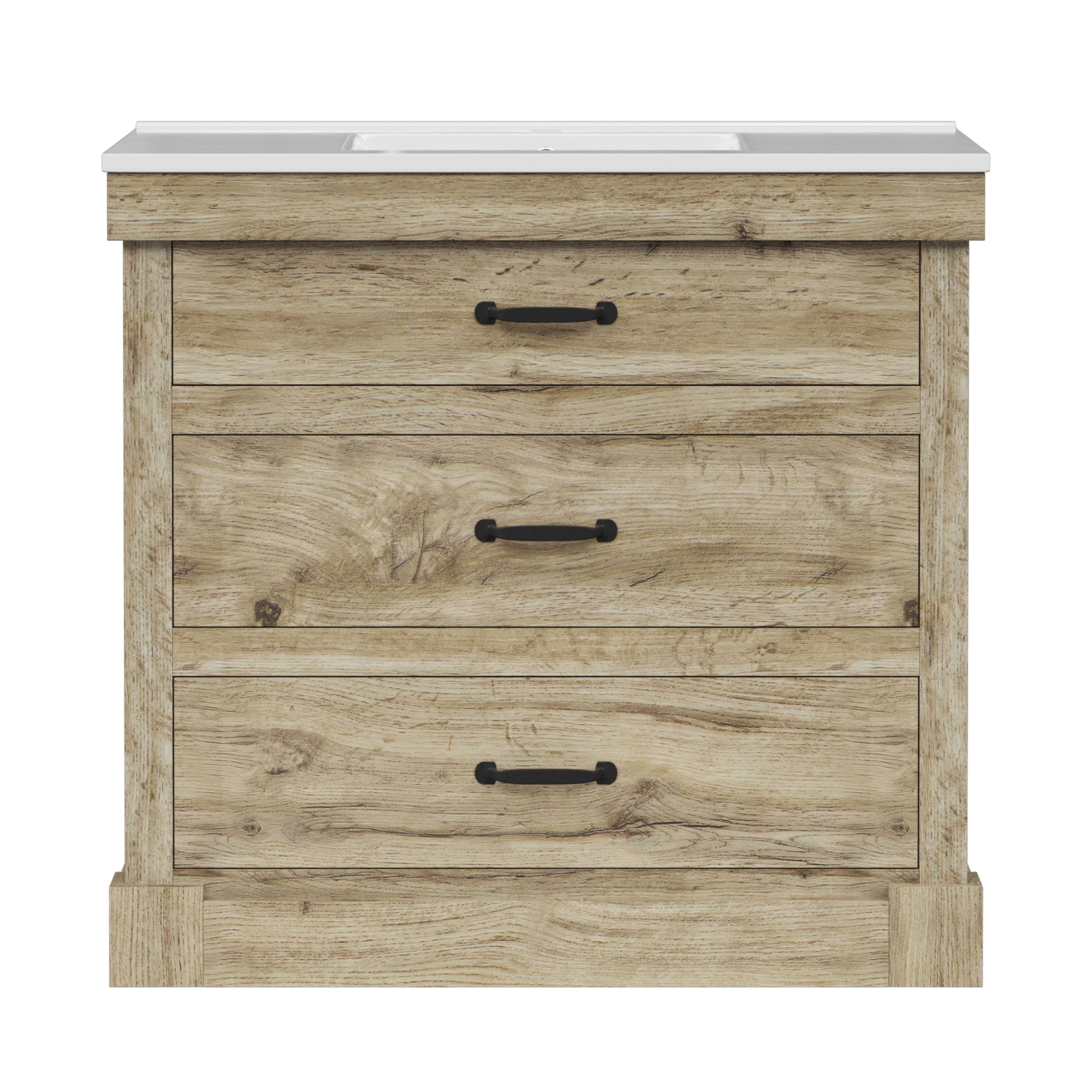 Teamson Home Donovan 36" Single Bathroom Vanity with Square Sink and Two Drawers, Light Oak