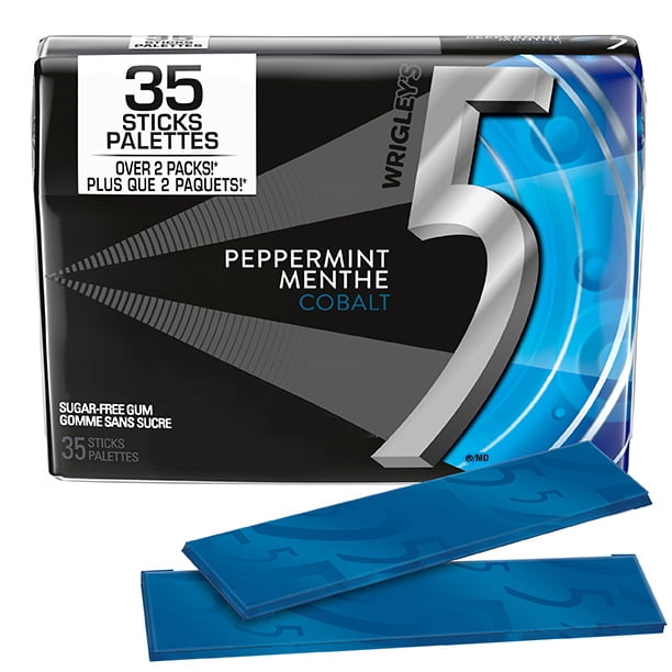  5 GUM Sugar Free Chewing Gum, Peppermint Cobalt, 35