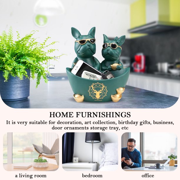 Adorno De Almacenamiento Resina Pareja Perro Artesanía Ornamento Art Props Dibujos animados para sala de estar (Verde)