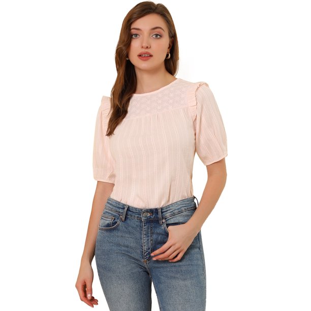 INSPIRE CHIC Día De San Patricio Blusa De Manga Corta Con Hombros Descubiertos Y Volantes Sin Cuello Con Volantes En La Espalda Para Mujer Rosa S